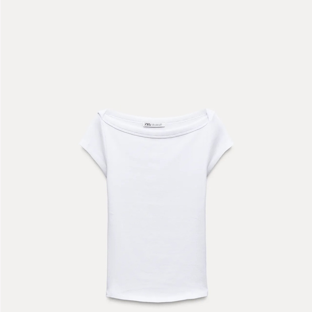 Zara Boatneck Ribbed Top White size S